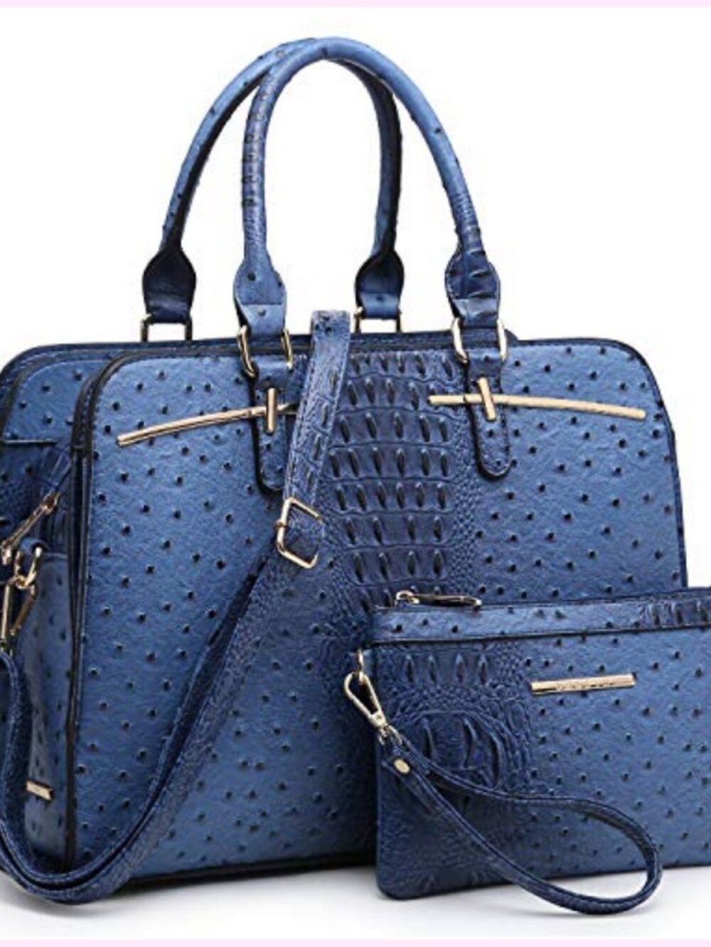 Vegan Leather Satchel Handbag Set with Shoulder Strap 2pcs